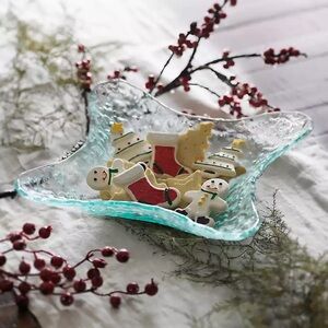 KIRKLANDS Coastal Blue Star Bowl Hammered Glass Decorative Serving Bowl